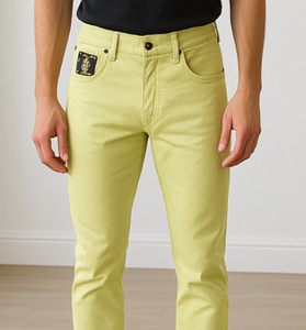 Lemon Yellow Slim-Fit Designer Jeans