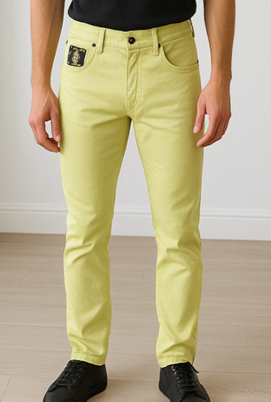 Lemon Yellow Slim-Fit Designer Jeans