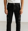 Black Slim-Fit Cargo Jeans with Contrast Stitching