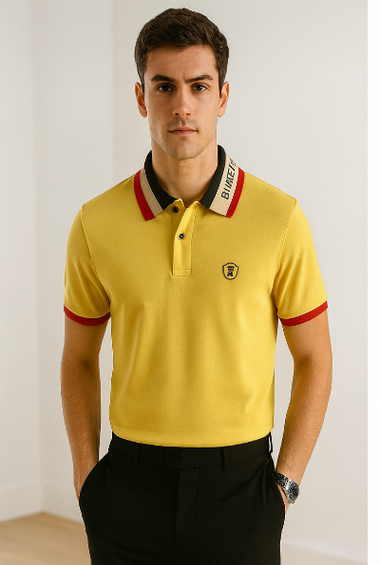 Yellow Polo T-Shirt with Striped Collar