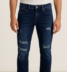 Dark Blue Distressed Slim Fit Jeans