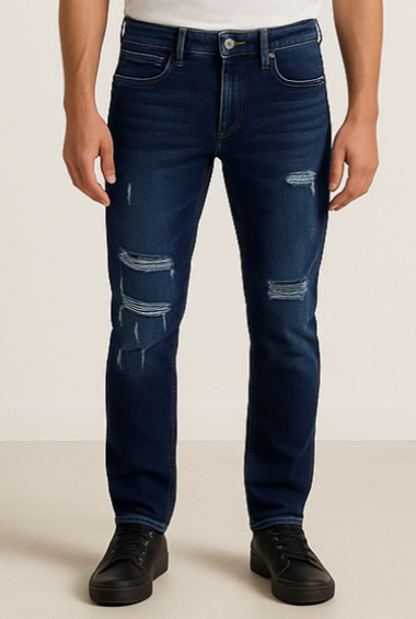 Dark Blue Distressed Slim Fit Jeans