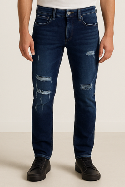 Dark Blue Distressed Slim Fit Jeans