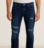 Dark Blue Distressed Slim Fit Jeans