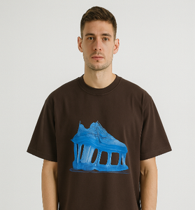 Brown Graphic T-Shirt with Blue Sneaker Print