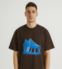 Brown Graphic T-Shirt with Blue Sneaker Print