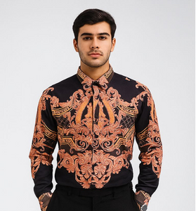 Men’s Black & Copper Baroque Print Shirt
