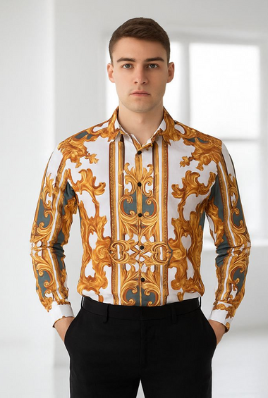Men’s Baroque Gold Ornamental Print Shirt