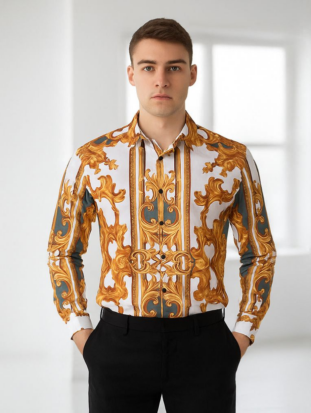 Men’s Baroque Gold Ornamental Print Shirt