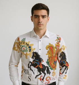 Men’s Royal Crest Printed Designer Shirt with Black Horse Motif