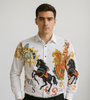Men’s Royal Crest Printed Designer Shirt with Black Horse Motif
