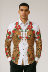 Men’s Designer Printed Shirt with Leopard & Rose Pattern