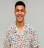 Men’s White Cartoon Print Cuban Collar Shirt