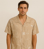 Beige Cuban Collar Cartoon Print Shirt for Men