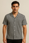 Classic Black & White Checkered Cuban Collar Shirt for Men