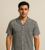 Classic Black & White Checkered Cuban Collar Shirt for Men