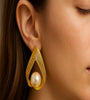 Contemporary Gold Teardrop Earrings with Pearl Accent