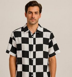 Bold Black & White Checkerboard Casual Shirt for Men