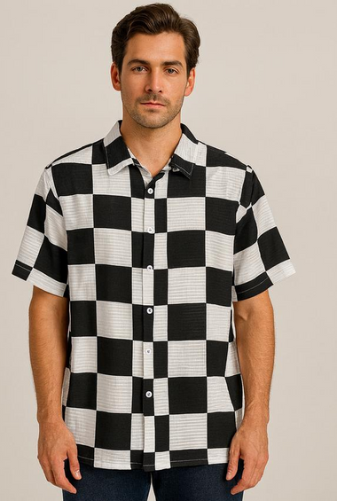 Bold Black & White Checkerboard Casual Shirt for Men
