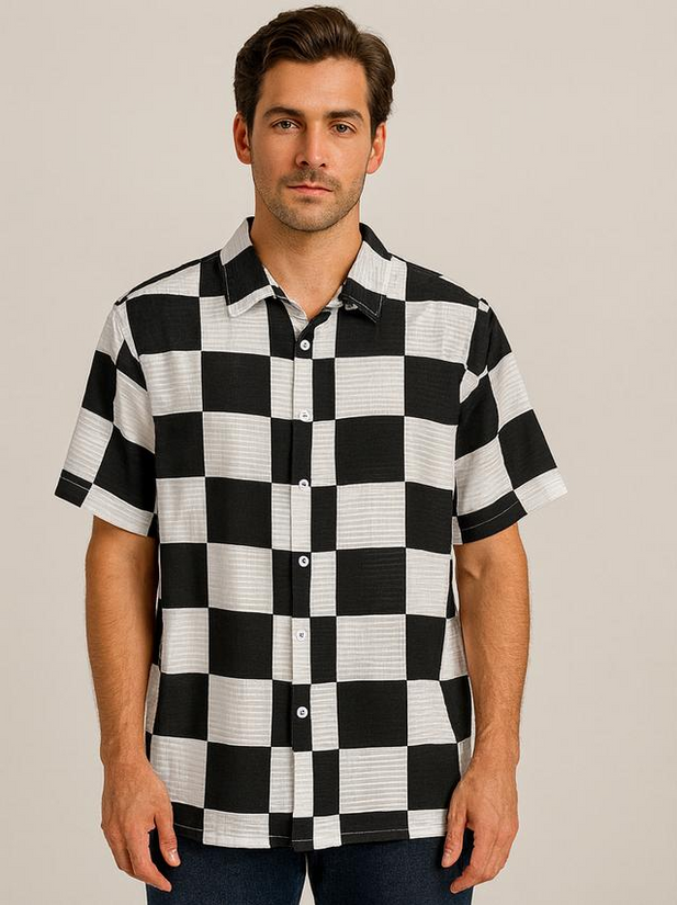 Bold Black & White Checkerboard Casual Shirt for Men