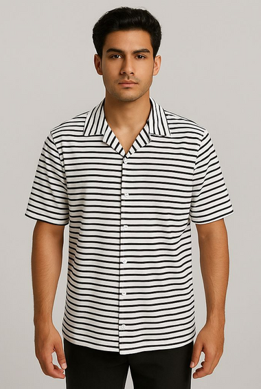 Men’s White & Black Striped Casual Shirt