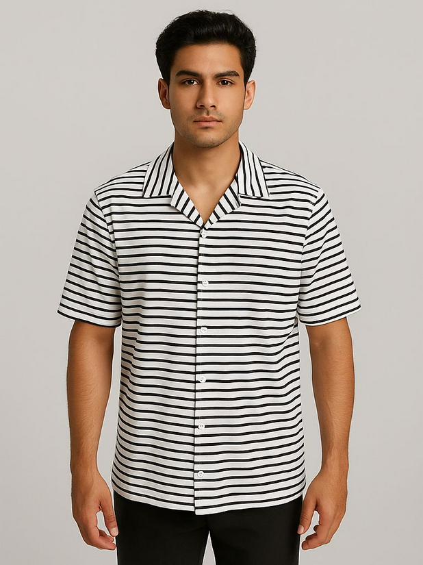 Men’s White & Black Striped Casual Shirt