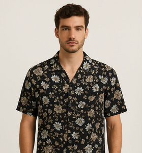 Men’s Black Floral Print Casual Shirt