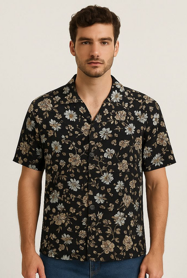 Men’s Black Floral Print Casual Shirt
