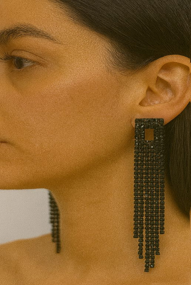 Bold Black Crystal Fringe Earrings