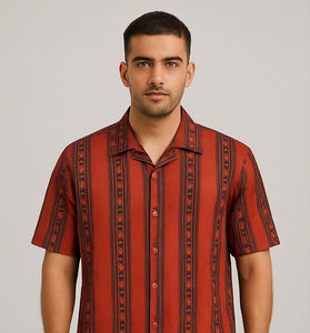 Men’s Rust Red Striped Casual Shirt