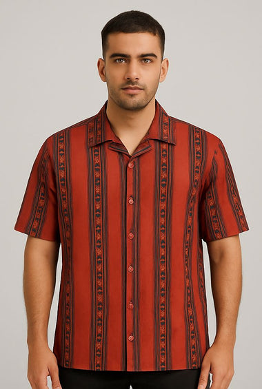 Men’s Rust Red Striped Casual Shirt