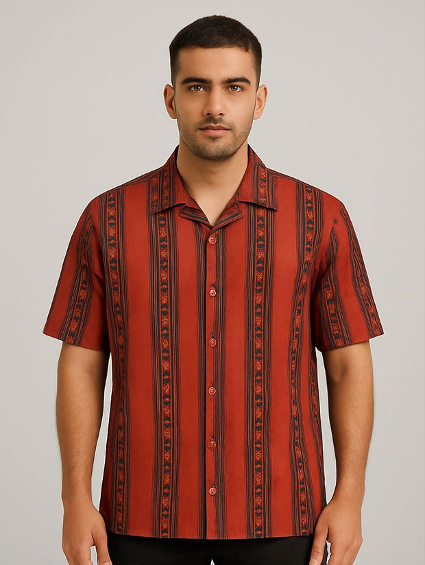Men’s Rust Red Striped Casual Shirt