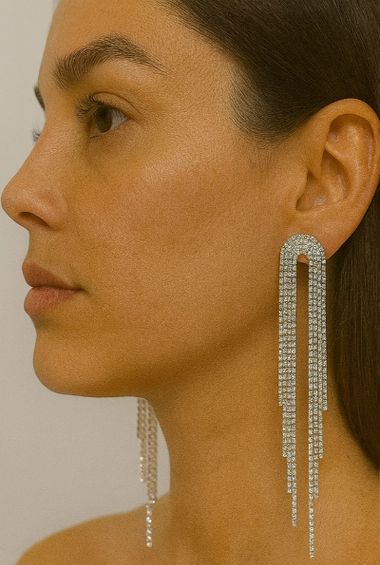 Silver Crystal Waterfall Statement Earrings