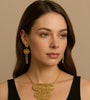 Bold Gold Filigree Statement Necklace Set with Drop Earrings