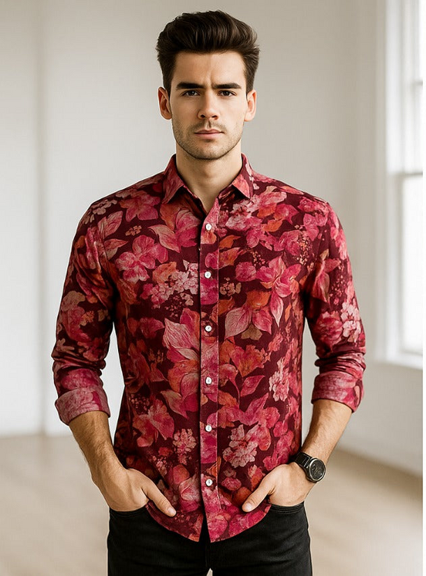 Men printed Tencil Slim Fit Casual Shirt