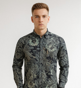 Men printed Tencil Slim Fit Casual Shirt