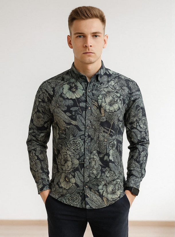 Men printed Tencil Slim Fit Casual Shirt