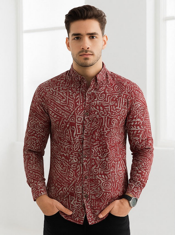 Men printed Tencil Slim Fit Casual Shirt