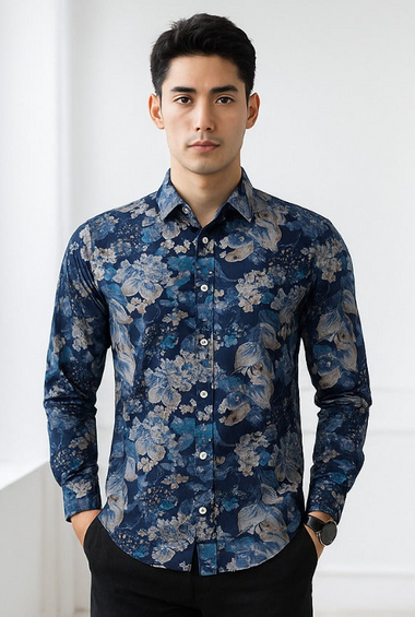 Men printed Tencil Slim Fit Casual Shirt