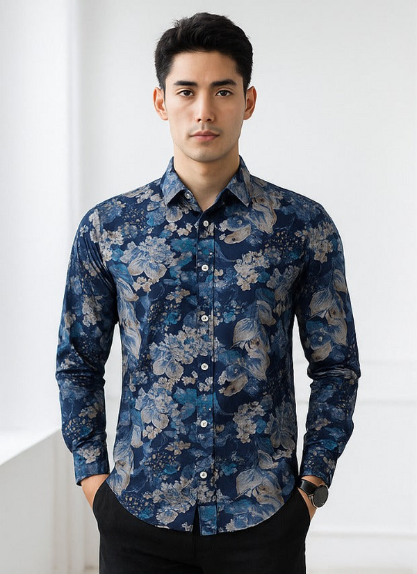 Men printed Tencil Slim Fit Casual Shirt