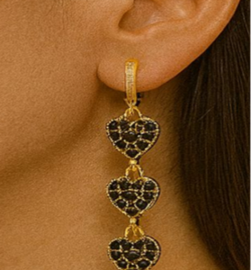 Black Crystal Heart Drop Earrings