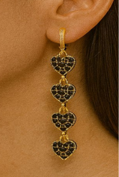 Black Crystal Heart Drop Earrings