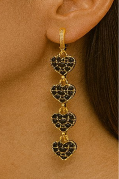 Black Crystal Heart Drop Earrings