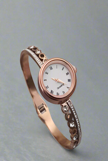 Elegant Rose Gold Crystal Watch Bracelet