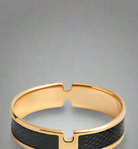 Black &amp; Gold Leather-Inspired Bracelet