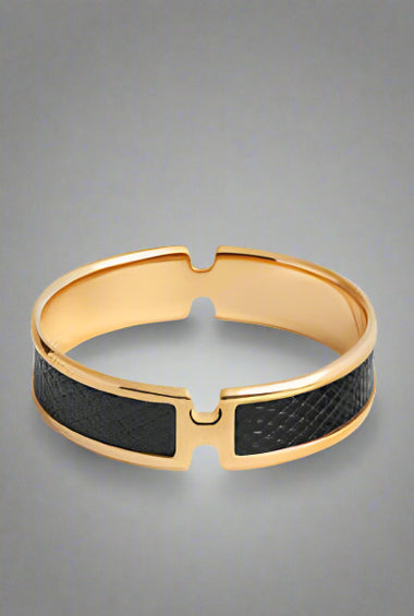 Black &amp; Gold Leather-Inspired Bracelet