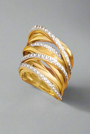 Gold &amp; Diamond Criss-Cross Band Ring