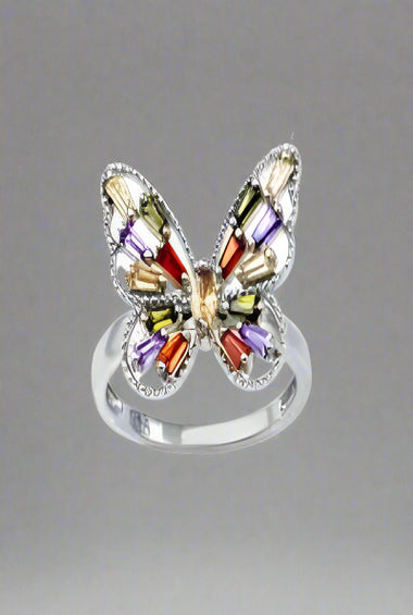 Multicolor Gemstone Butterfly Cocktail Ring