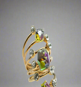 Rainbow Crystal Spiral Ring