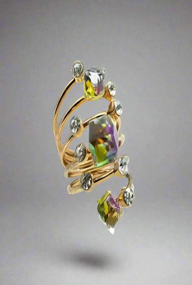Rainbow Crystal Spiral Ring